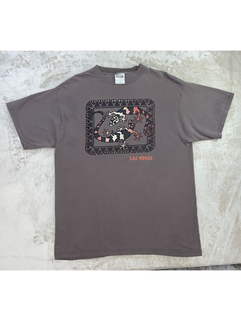 Vintage Tultex Southwest-Style Gecko Raised Graphic Tee Las Vegas Brown Mens XL